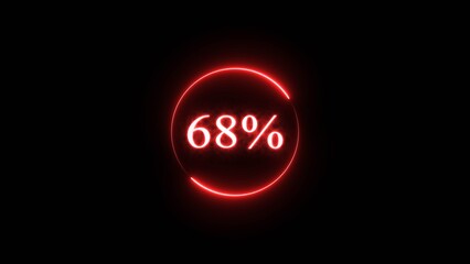 Business discount percent number. Neon counting 68% number illustration on black background.