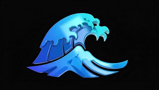 Illustrative Tidal Wave Emblem Captivating Crested Blue Water Design on Dark Background