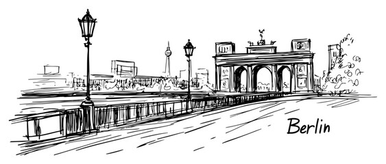Artistic Hand Drawn Vector Illustration of Berlin Cityscape with Brandenburg Gate and TV Tower © Tomas