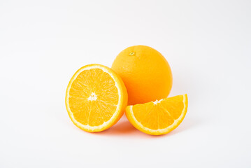 Fresh Orange fruit isolated on white background, Japanese Ehime Orange with slices on on White Background