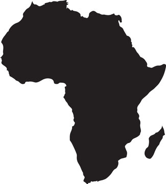Silhouette map of Africa continent in black on white background geography