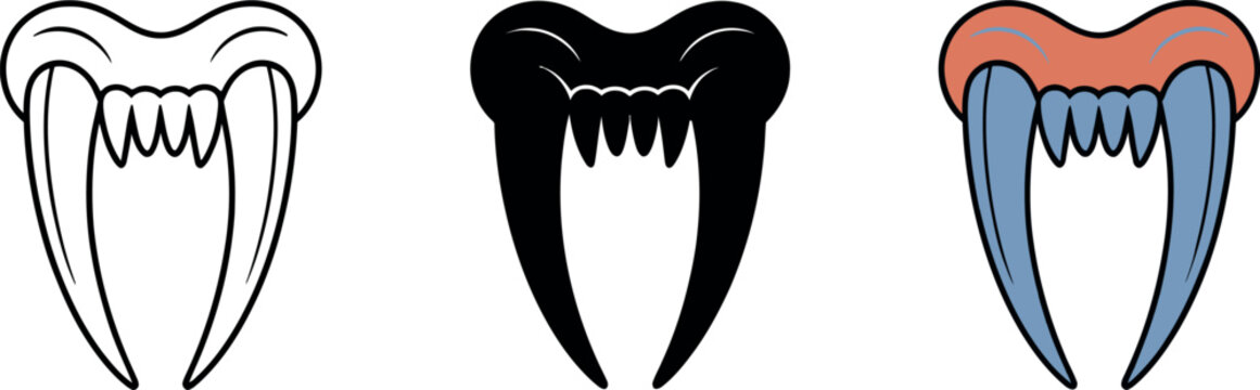 Set of sabertooth tiger teeth in different versions vector illustration