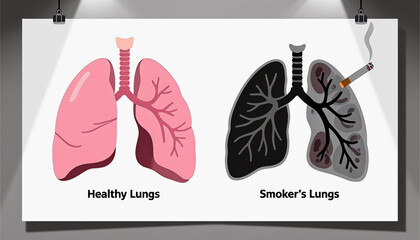 Healthy and Smoker's Lungs Comparison Illustration in Educational Style