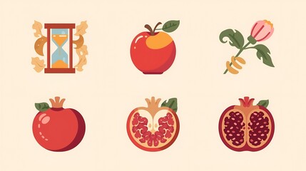 Fruit Symbolism Icons in Solid Style Digital Illustration