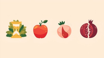 Fruit Symbolism Icons in Solid Style Digital Illustration