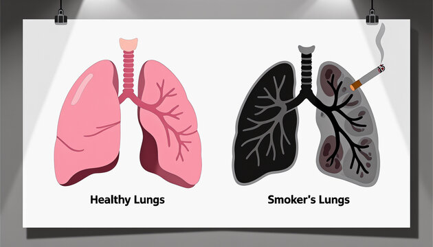 Healthy and Smoker's Lungs Comparison Illustration in Educational Style  