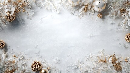 Elegant pure white snowy Christmas background with golden accents, warm festive atmosphere ideal for greeting cards, invitations, and social media campaigns