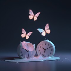 Lucid Origin Minimal Concept of Delicate Neon Butterflies