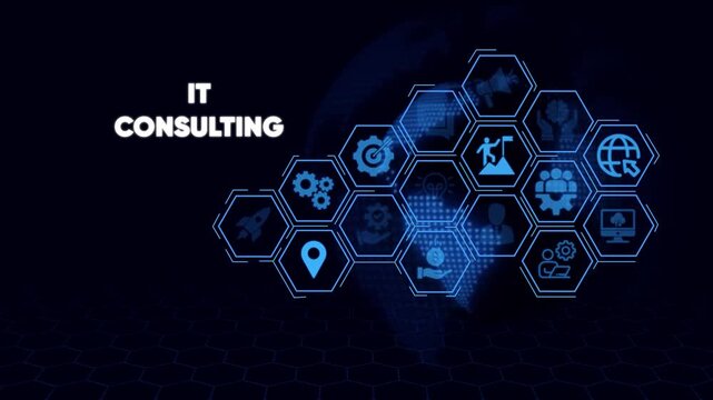 IT Consulting Hexagon Network of Business and Technology Icons IT consulting