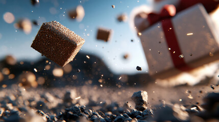 An abstract and mesmerizing image depicting glittering cubes suspended in mid-air, evoking feelings of awe and creativity, capturing the essence of technological evolution.