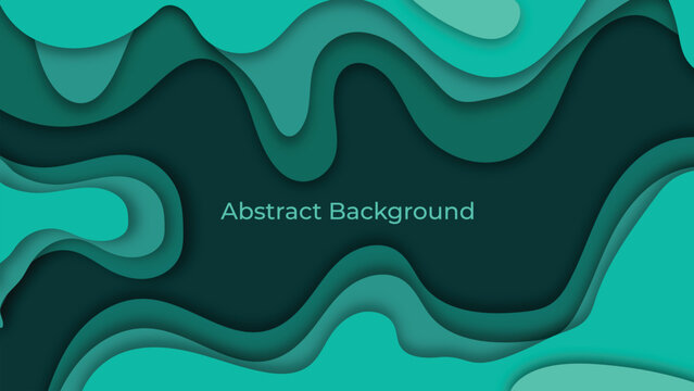 Paper Cut Style Abstract Wavy Background in Teal and Deep Green Tones, abstract blue background with waves