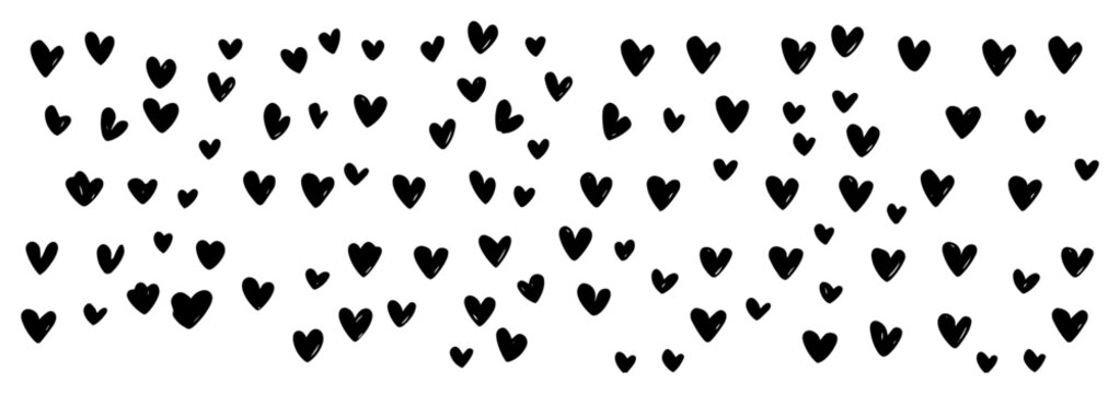 Hand Drawn Vector Seamless Pattern of Small Black Hearts for Valentine Background Texture