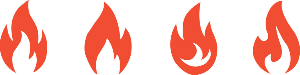 Fire flames set vector icons. Abstract style on a white background. Fire sign