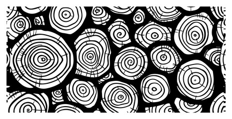 Seamless Hand Drawn Vector Texture of Wood Log Rings and Tree Trunk Patterns