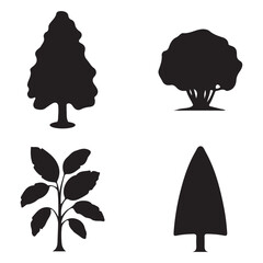 Collection of Tree Silhouettes Nature, Forest, Botanical Shapes, Evergreen and Deciduous Icons