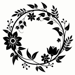 Floral Hoop vector clean black silhouette design white background