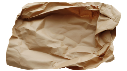 A crumpled brown paper bag with a textured surface isolated on transparent background
