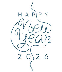Happy New Year 2026 single line calligraphy