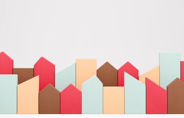 3D画像_積み木の家_カラフル