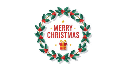 Christmas Wreath with Festive Gift and Merry Christmas Message