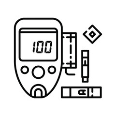Illustration of a glucose meter with test strips isolated on, used for diabetes monitoring