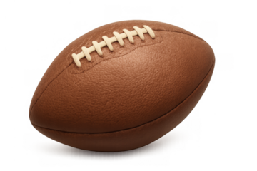 Brown american football with distinct laces and textured leather, representing sports, play, and championship events. Transparent background