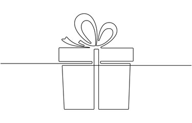 Gift box continuous one line art drawing.