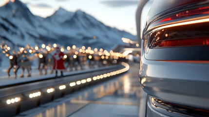 In a mystical winter scene, Santa walks towards his glowing reindeer, readying for a magical night of delivering gifts, embodying the wonder and adventure of Christmas Eve.