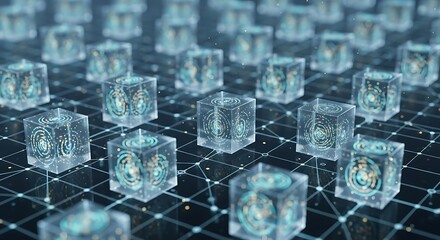 Abstract Blockchain Network - Interconnected Cubes Representing Data Blocks.