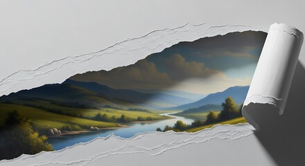 Scenic Landscape Revealed Through Torn Paper