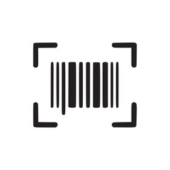 A simple black and white image of a barcode with a square bracket frame on a white background