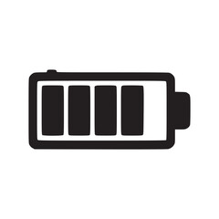A battery icon with three bars filled and one bar empty indicating a high charge level on white