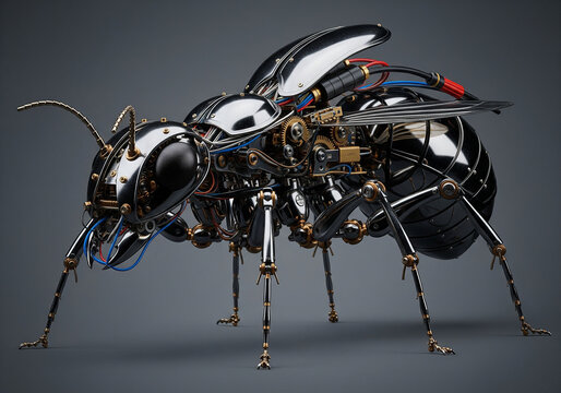 3D futuristic and shiny mechanical insect