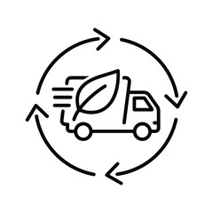Ecofriendly delivery truck icon with leaf and recycling arrows