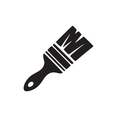 A black and white graphic illustration of a paintbrush with a handle and bristles isolated