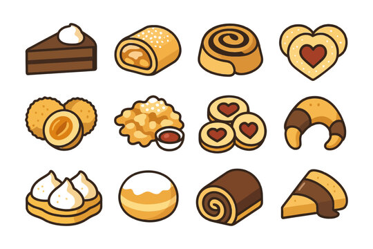 Assorted pastries and desserts collection with cakes and cookies.