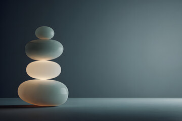 stacked smooth glow in the dark stones on neutral surface creating a tranquil minimal zen backdrop