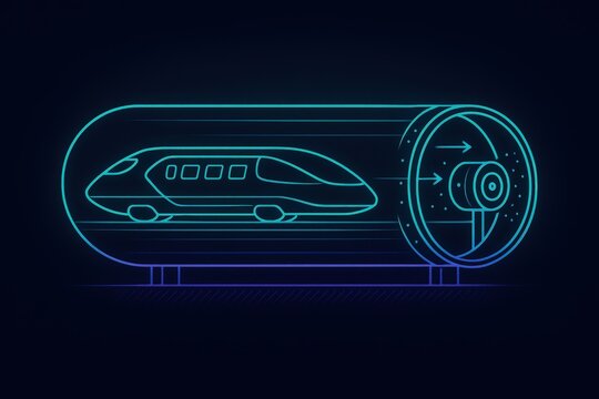 Futuristic transportation concept of hyperloop technology featuring streamlined train design inside a transparent tube showcasing advanced engineering principles and high speed travel potential