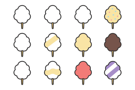 Colorful cotton candy variations in simple style.