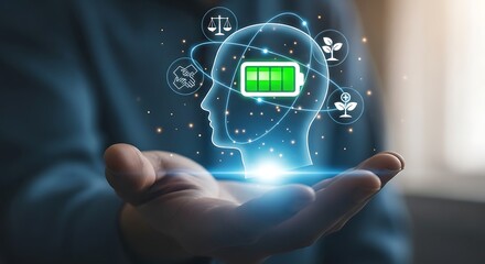 Concept of mental energy and full battery in mind.