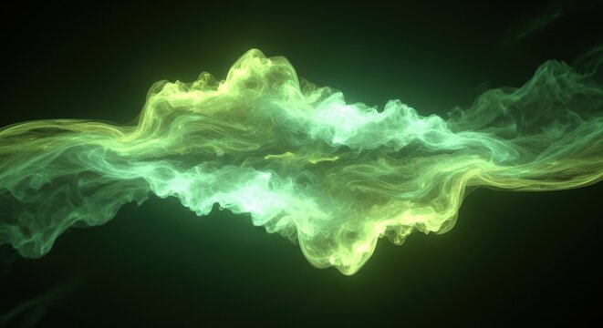 Abstract green and yellow energy wave flowing particle simulation perfect for motion graphics and visual effects