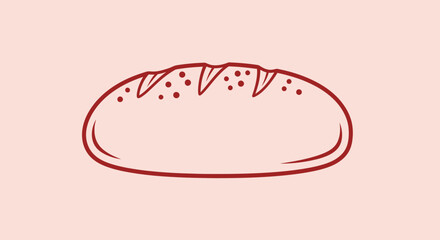 Artistic Line Drawing of a Loaf of Bread on a Pink Background.