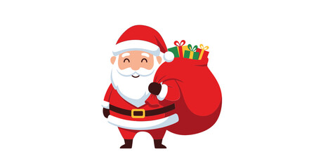 Cheerful Santa Claus Carrying a Sack Full of Gifts.