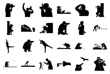 Diverse Silhouettes of Photographers and Wildlife Photography Keywords: photographer, silhouette