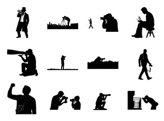 Vintage and Modern Photographer Silhouettes with Cityscapes Keywords: photographer, silhouette
