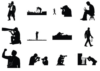 Vintage and Modern Photographer Silhouettes with Cityscapes Keywords: photographer, silhouette