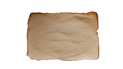 Aged and burnt paper texture with torn edges isolated on transparent background