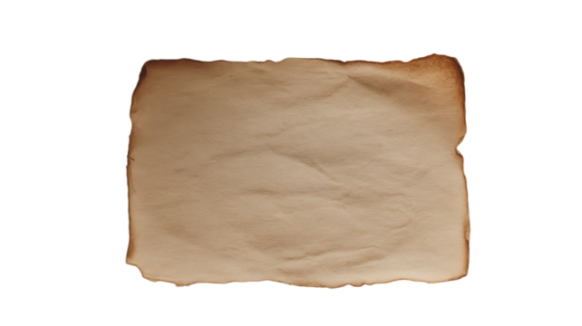 Aged and burnt paper texture with torn edges isolated on transparent background