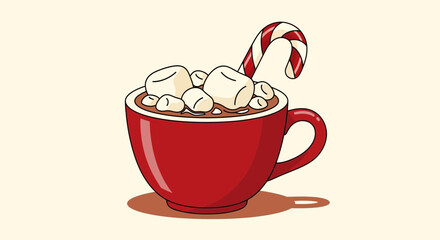 Festive Hot Chocolate with Marshmallows and Candy Cane.