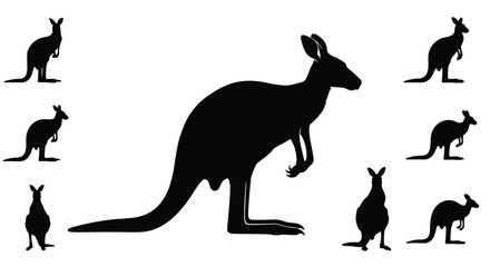 Silhouette illustrations of kangaroos in various hopping and standing poses